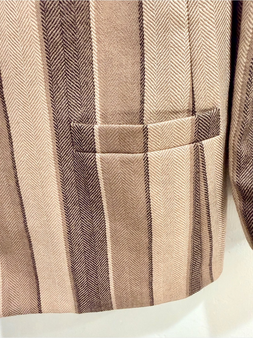 Vintage 90s Stirling Cooper London NY 100% Wool Striped Herringbone Blazer Brown - Picture 5 of 13